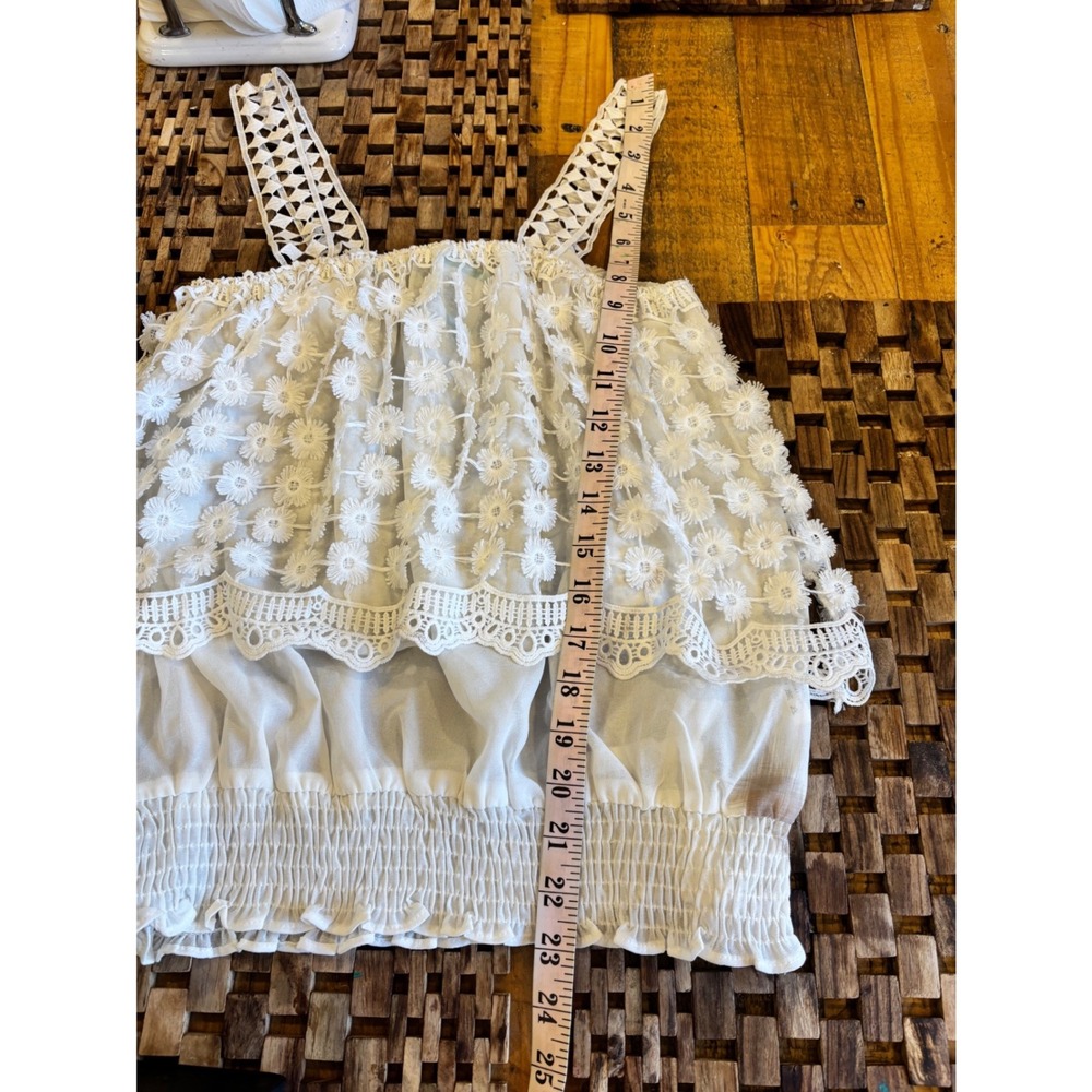 Paola Poggi White Floral Lace 3D Daisy Camisole Smocked Stretch Tank Top IT 38 S - Picture 10 of 11